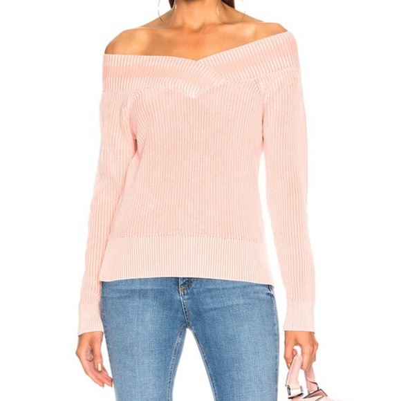 Rag & Bone Pink Off The Shoulder Sweater Size M V-Neck Casual Preppy Balletcore - Picture 1 of 13